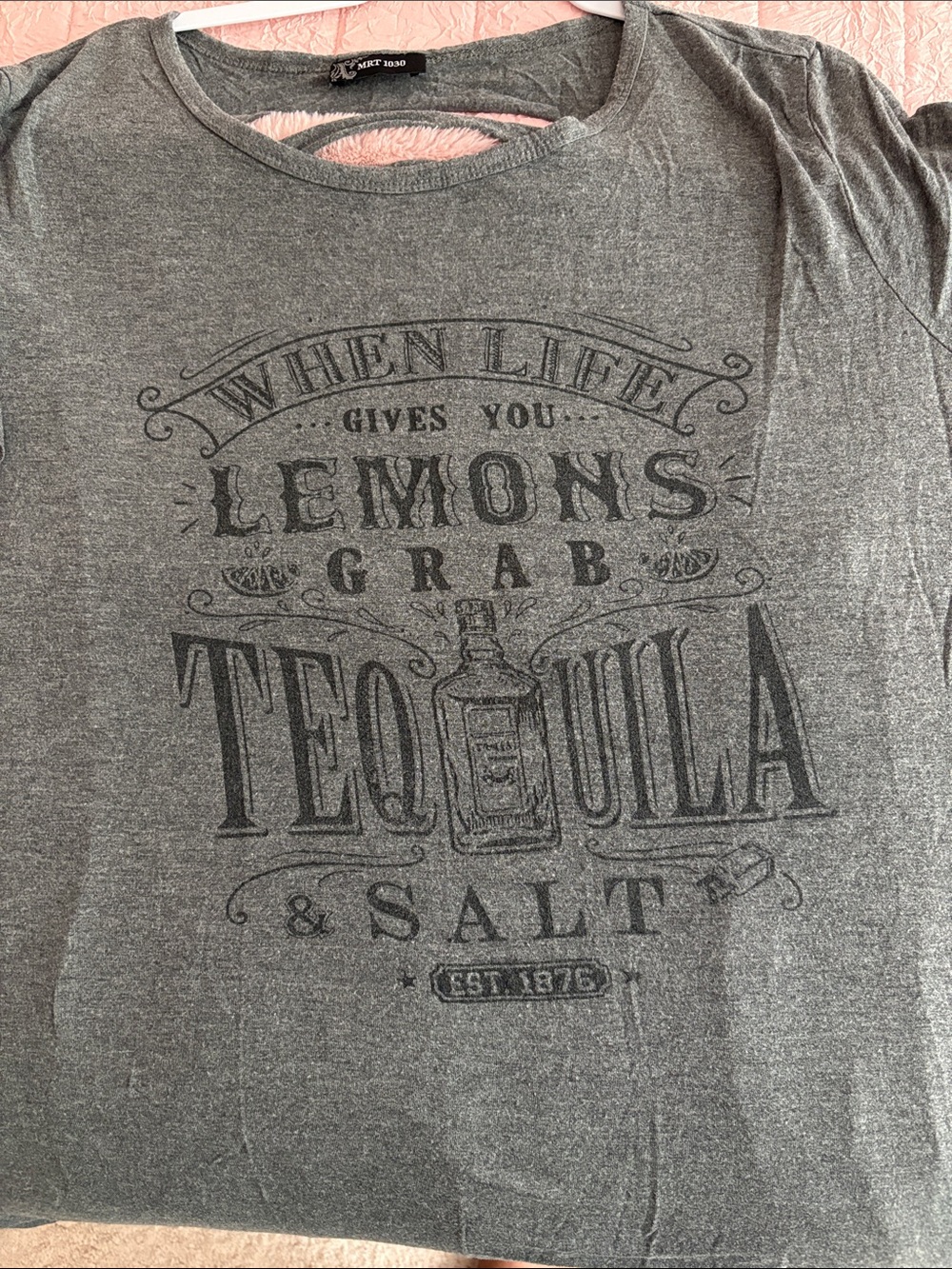 Graphic Tee Dress with Tequila Slogan - Gray